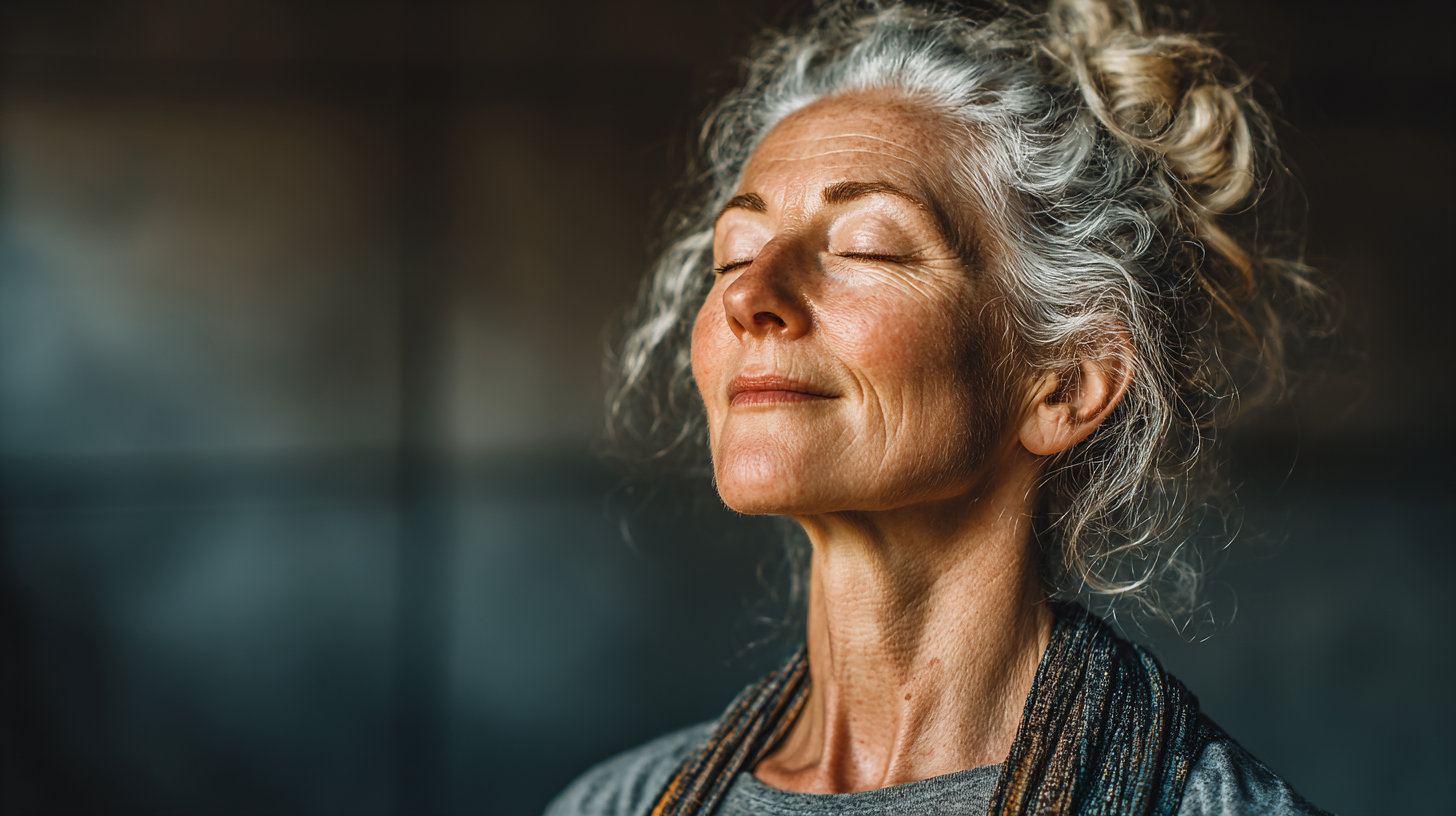 Група людей зрілого віку практикує йогу на природі